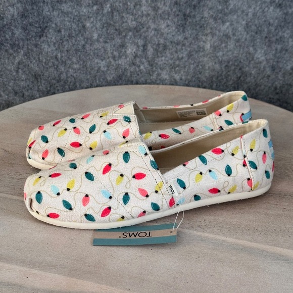 TOMS Womens Shoes Belmont Size 7.5 Natural Tree Lights Christmas Holiday New - Picture 4 of 13